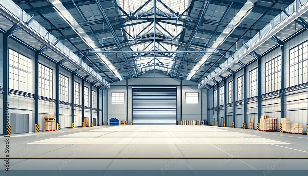 Empty Industrial Warehouse with Large Garage Door Empty Industrial Warehouse with Large Garage Door