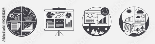 climatology tempalte design, clouds sun rain mountains, environment warming change climate wind global