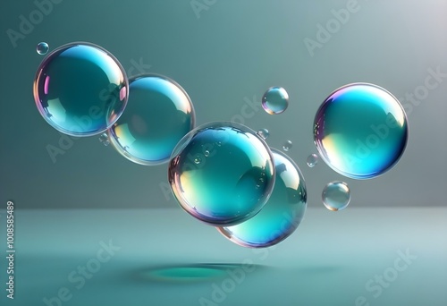 Transparent soap bubbles floating against a light background