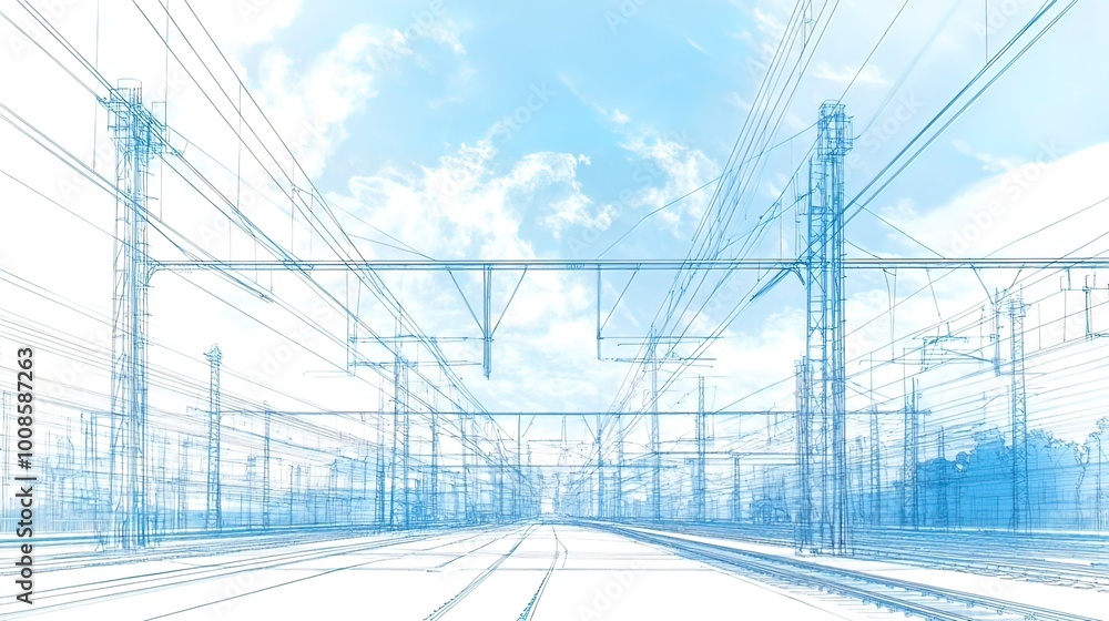 Abstract Architectural View of Train Tracks and Power Lines Abstract Architectural View of Train Tracks and Power Lines