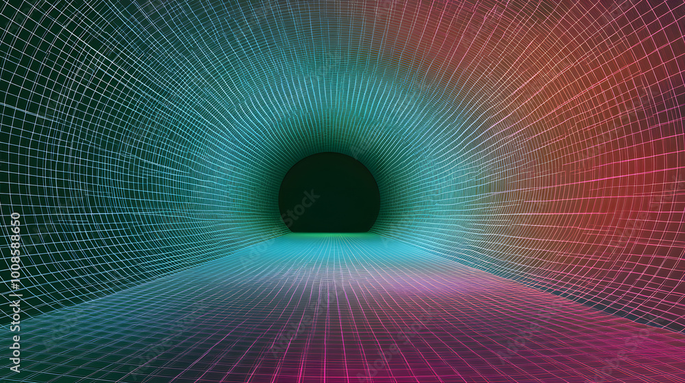 Obraz premium Abstract tunnel. Vector wormhole. 3D corridor mesh.