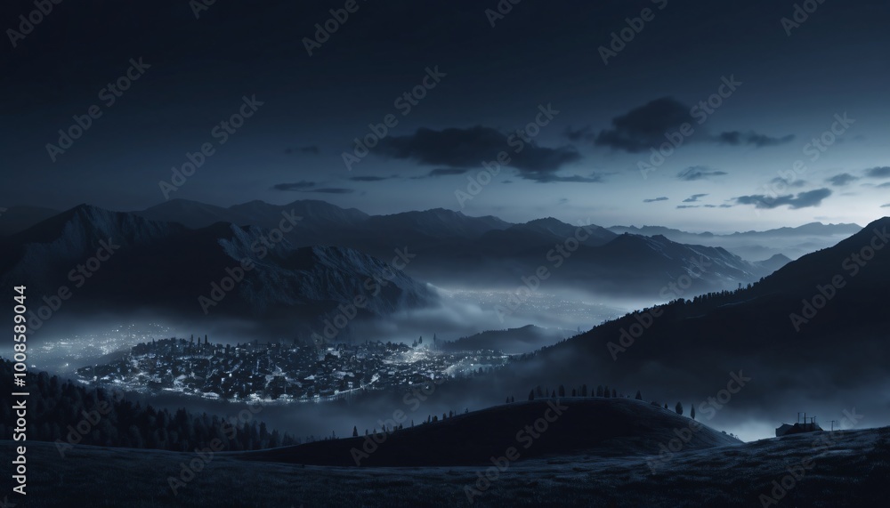Heavy fog in the town illustration creepy background Heavy fog in the town illustration creepy background