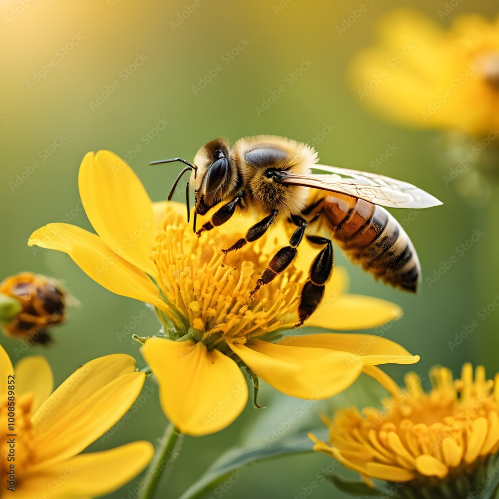 custom made wallpaper toronto digitalSerene Wildflower Scene: Honey Bee Collecting Pollen