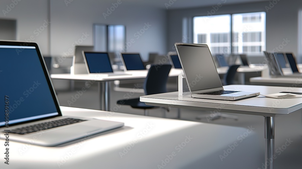 Modern Classroom with Laptops Ready for Learning