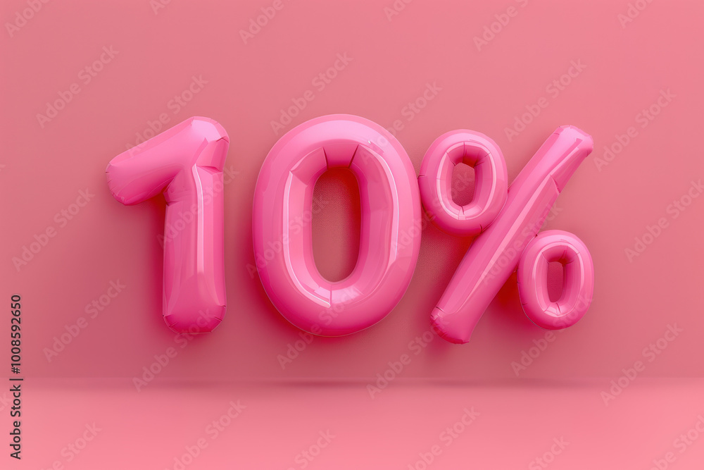 Pink balloon floating 10 percent symbol on pink background representing discount offer Pink balloon floating 10 percent symbol on pink background representing discount offer
