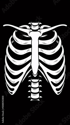 Torso, skeleton, ribcage, anatomy, bones, x-ray, chest, thorax, vertebrae, spine, sternum, monochrome, black and white, contrast, silhouette, graphic, illustration, vector, stylized, medical, biologic