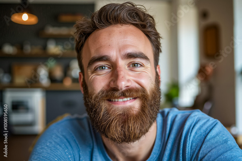 A man with a beard smiles at the camera