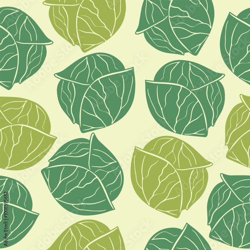 Hand drawn seamless pattern with cabbages, vegetable crop vector illustration