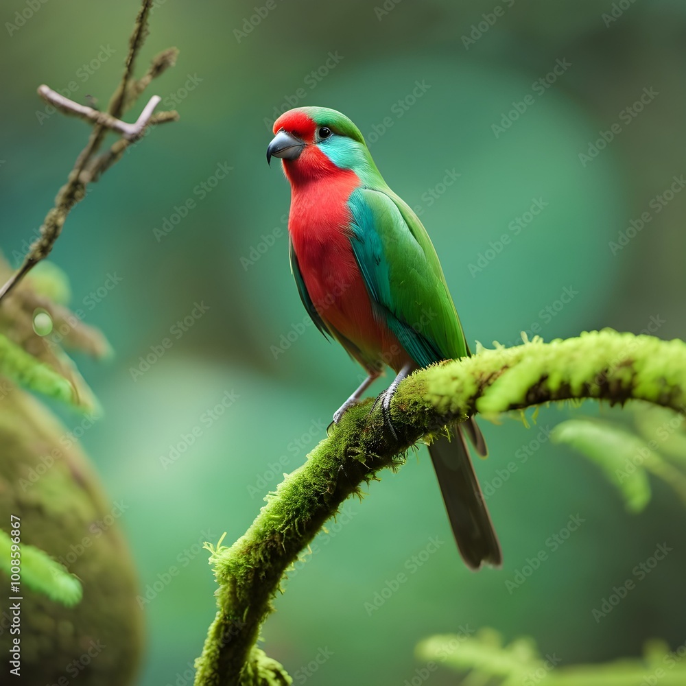 Fototapeta premium Morning Serenity: Quetzal Bird on Moss-Covered Branch