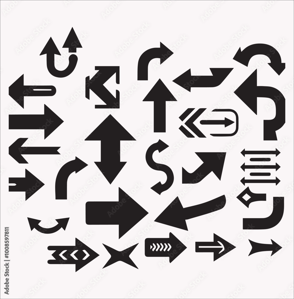 Arrows set icons vector silhouette on a white background Arrows set icons vector silhouette on a white background