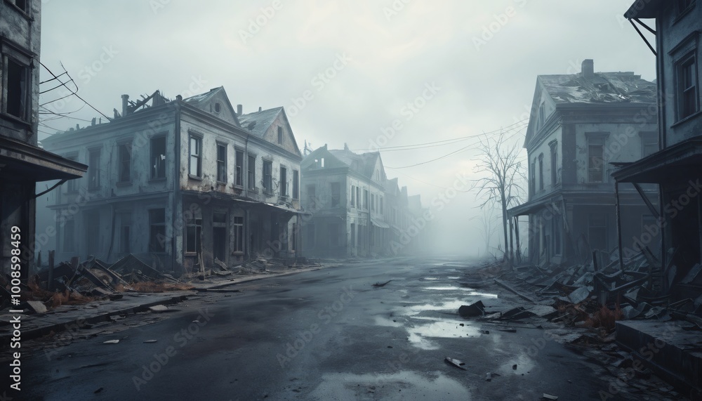 Heavy fog in the town illustration creepy background Heavy fog in the town illustration creepy background