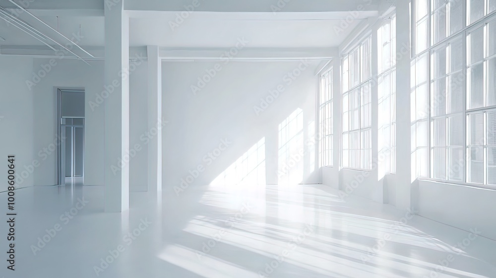 Sunlit White Room with Large Windows and Columns Sunlit White Room with Large Windows and Columns