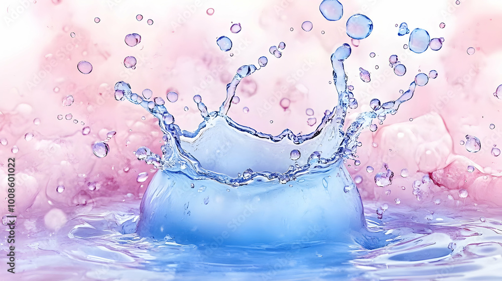 Εκτύπωση καμβά Water Droplet Splashing and Creating a Beautiful Crown of  Water on a Pink and B