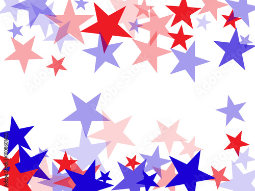  backdrop Vector Illustration, Blue and Red 4th of July Stars sparkles isolated on white.