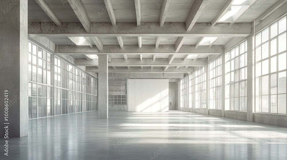 Spacious Loft with Large Windows and Concrete Beams Spacious Loft with Large Windows and Concrete Beams