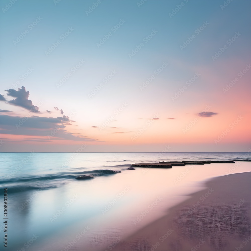 Obraz premium Peaceful Sunset Beach: A Study in Minimalism