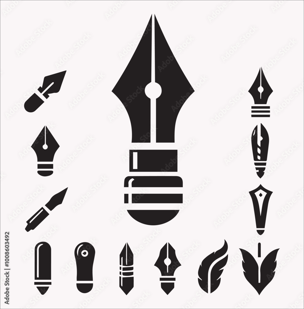 Set of pen nibs vector silhouette on a white background 10 EPS Set of pen nibs vector silhouette on a white background 10 EPS