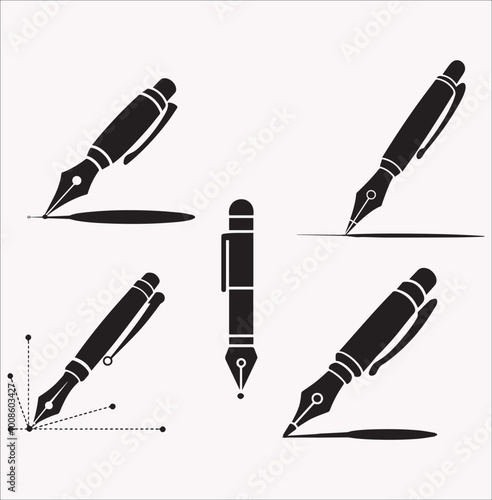 Set of  pen nibs vector silhouette on a white background 10 EPS