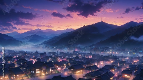 Heavy fog in the town illustration creepy background