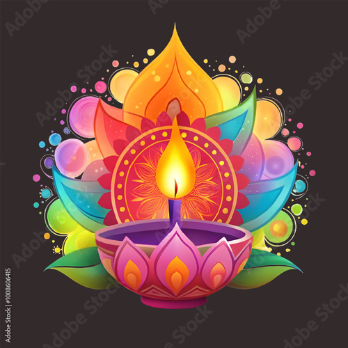 Free Vector Happy Diwali with Diya oil lamps lite during generative ai 