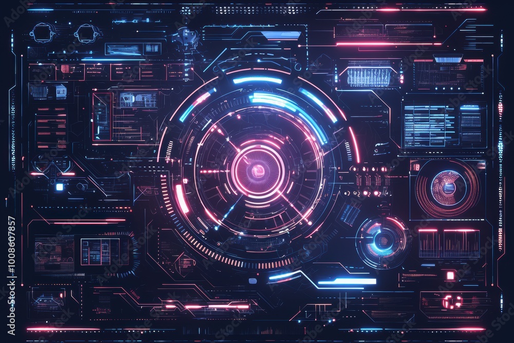 Futuristic Digital Interface with Neon Elements Futuristic Digital Interface with Neon Elements