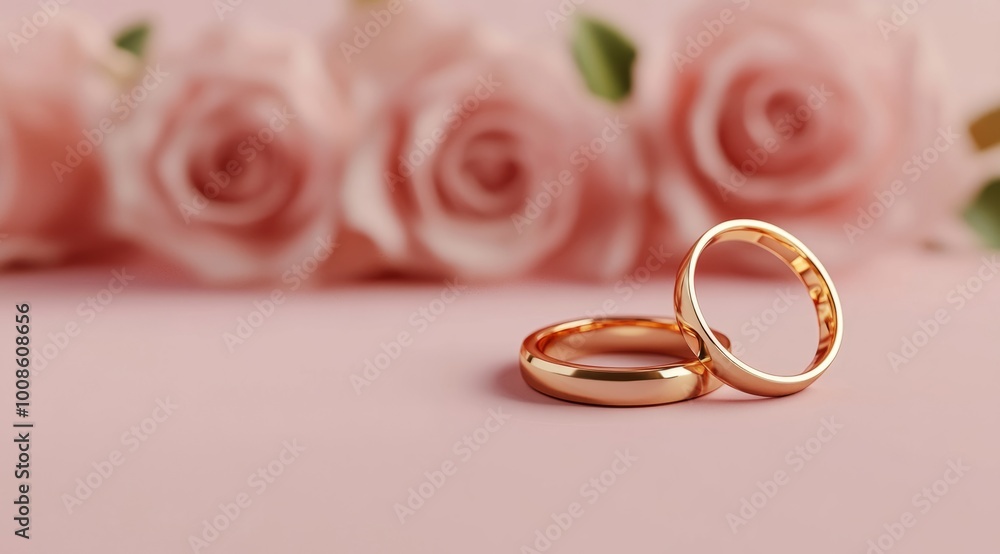 Two elegant golden wedding rings placed beside a white rose on luxurious silk fabric, symbolizing love and commitment. Perfect for wedding inspirations, romance themes, and engagement celebrations. Two elegant golden wedding rings placed beside a white rose on luxurious silk fabric, symbolizing love and commitment. Perfect for wedding inspirations, romance themes, and engagement celebrations.