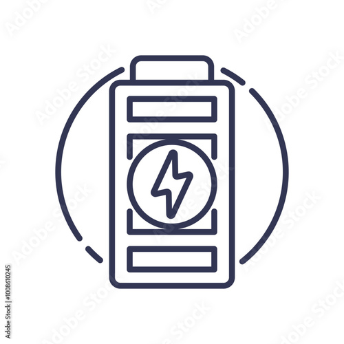 Outline of a battery with a lightning bolt, symbolizing energy and power supply.