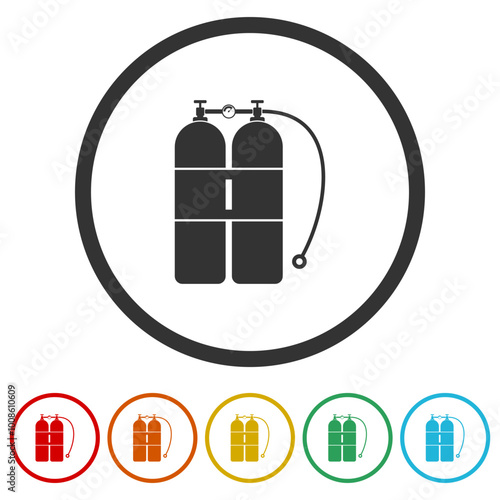 Aqualung icon. Set icons in color circle buttons