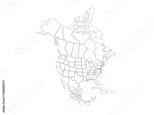 North America map outline isolated on white background. Map outline template. North America. Vector illustration.