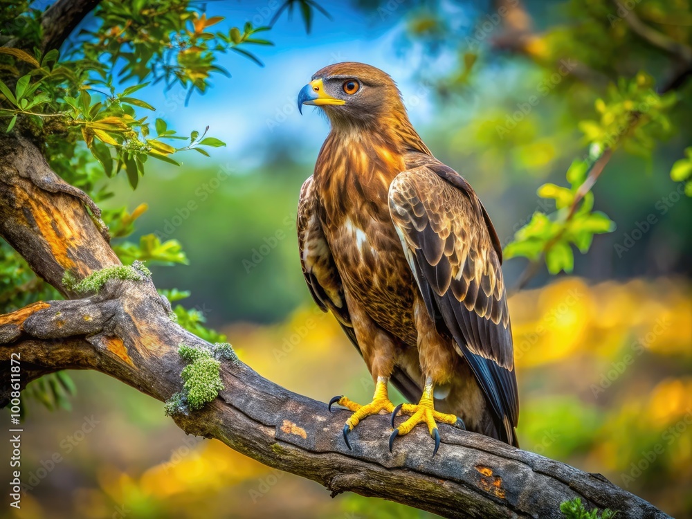 Majestic Spotted Eagle Perched on a Tree Branch Against a Clear Blue Sky in Natural Habitat Majestic Spotted Eagle Perched on a Tree Branch Against a Clear Blue Sky in Natural Habitat