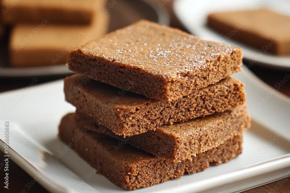 Stack of Four Brown Sugar Shortbread Cookies on a White Plate Stack of Four Brown Sugar Shortbread Cookies on a White Plate
