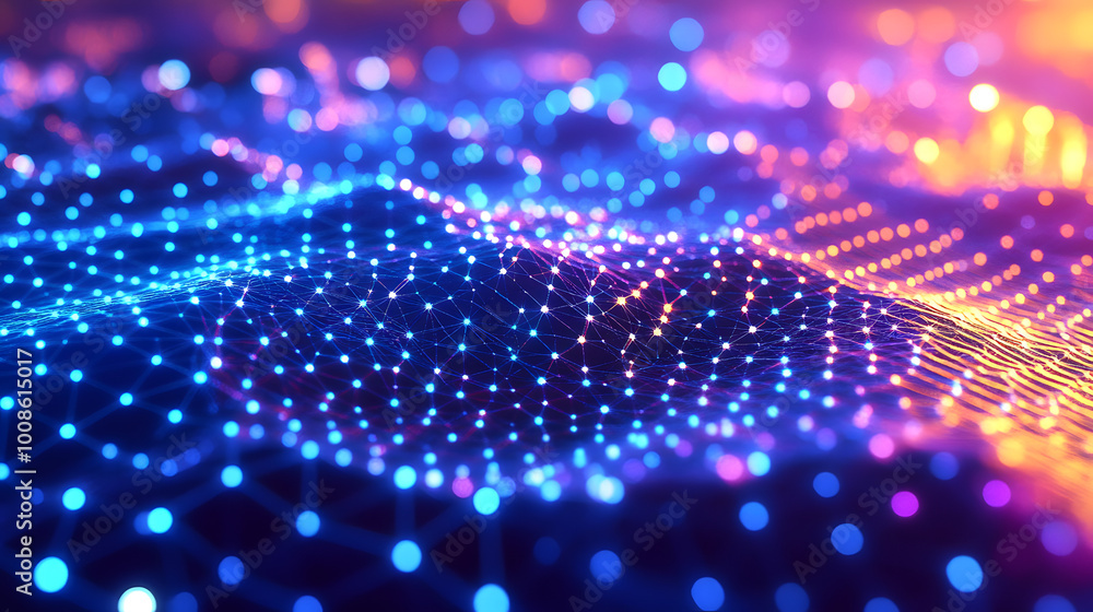 Hexagonal nano grid. Molecular network of connected honeycombs. Neural network. Concept of nanotechnology and big data. 3D illustration of particle field in cyberspace Hexagonal nano grid. Molecular network of connected honeycombs. Neural network. Concept of nanotechnology and big data. 3D illustration of particle field in cyberspace