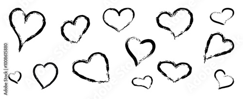 Wallpaper Mural Vector illustration of a set of hand-drawn brush hearts. Doodle grunge icons for Valentine's day. Sketchy love symbols with chalk outline. Torontodigital.ca