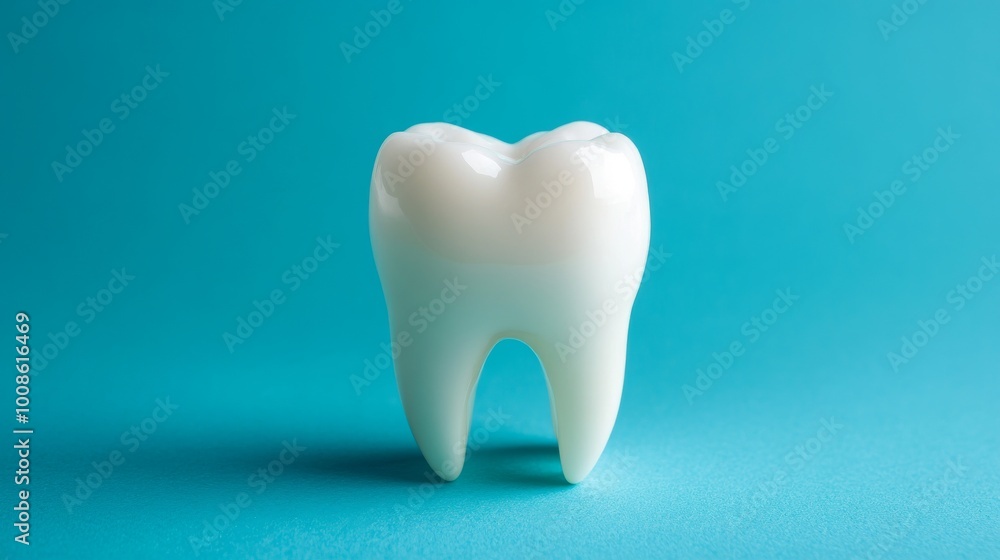 A strong, healthy tooth isolated on a blue background, ideal for dental health promotions. A strong, healthy tooth isolated on a blue background, ideal for dental health promotions.