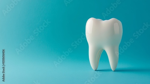 A strong, healthy tooth isolated on a blue background, ideal for dental health promotions.