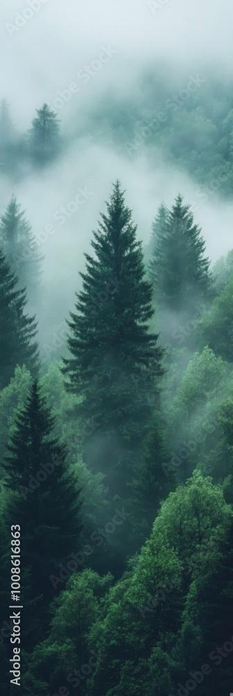 Explore the Tranquility of a Misty Forest with Lush Greenery and Tall Evergreen Trees Explore the Tranquility of a Misty Forest with Lush Greenery and Tall Evergreen Trees