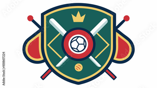 Sports club logo design featuring bats, ball, and crown emblem