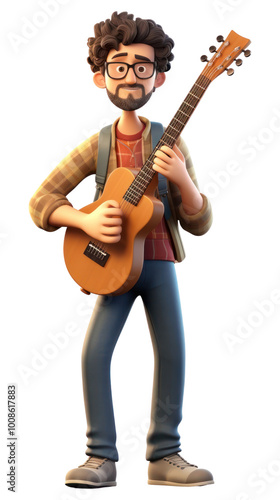 PNG Musician cartoon guitar white background.