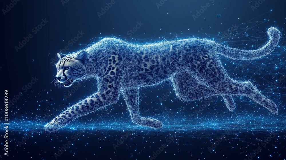 Naklejka premium Futuristic Digital Cheetah in Cyber Environment