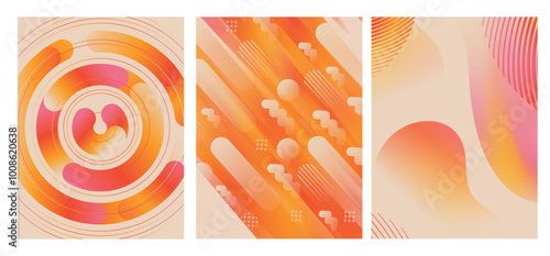 Retro collection gradient color poster style 70s background vector. Set abstract geometric retro wall decoration gradient background design groovy, trippy shape. Vector illustration vintage hippie ar