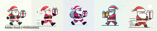 vector set of Santa bringing gifts with a simple flat design style