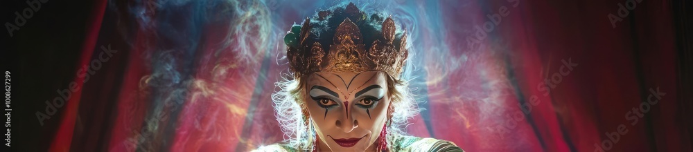 A mystical fortune teller gazes into a crystal ball, surrounded by vibrant colors and ethereal smoke, creating a magical atmosphere. A mystical fortune teller gazes into a crystal ball, surrounded by vibrant colors and ethereal smoke, creating a magical atmosphere.