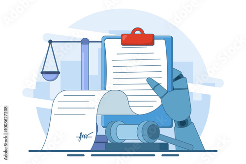 Concept of signing legal documents, electronic contracts or online agreements. Reading and signing the terms and conditions of the contract. To-do list. Flat vector illustration on background.