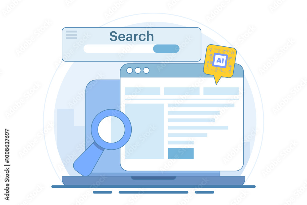 AI based SEO Strategy Concept, AI generated SEO content, Digital marketing with AI technology, SEO automation, flat vector illustration on background. AI based SEO Strategy Concept, AI generated SEO content, Digital marketing with AI technology, SEO automation, flat vector illustration on background.