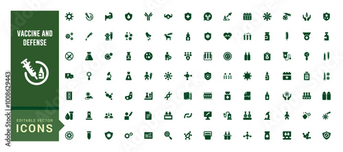 Vaccine and Defense solid icons set. immune, syringe, mask, probiotic, antigen and more, Filled icon collection vector illustration.