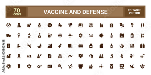 Vaccine and Defense solid icons set. immune, syringe, mask, probiotic, antigen and more, Filled icon collection vector illustration.