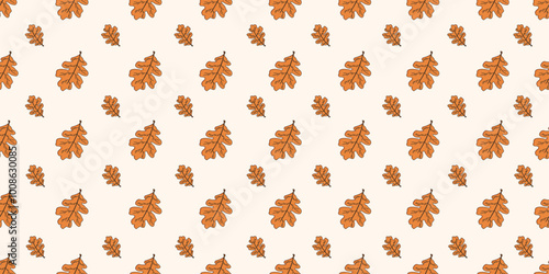 Fall wallpaper vector print template design. Seamless pattern with dry orange oak leaves. Autumn vector ornament can used fabric t-shirt bed linen print. 
