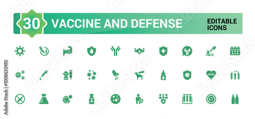 Vaccine and Defense solid icons set. immune, syringe, mask, probiotic, antigen and more, Filled icon collection vector illustration.