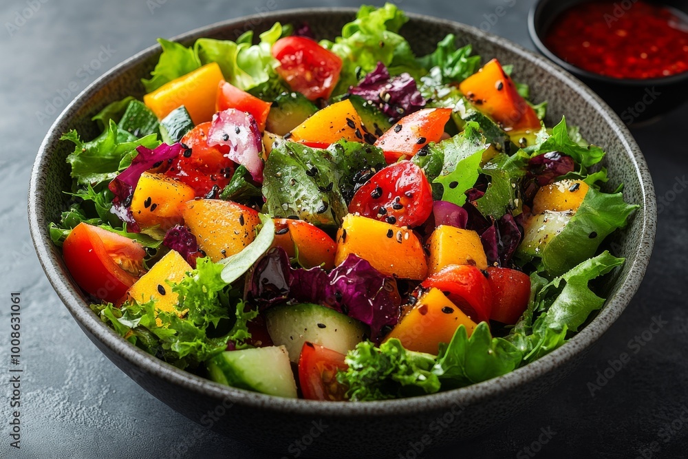 A vibrant bowl of fresh, colorful salad with a variety of vegetables. Generative AI A vibrant bowl of fresh, colorful salad with a variety of vegetables. Generative AI