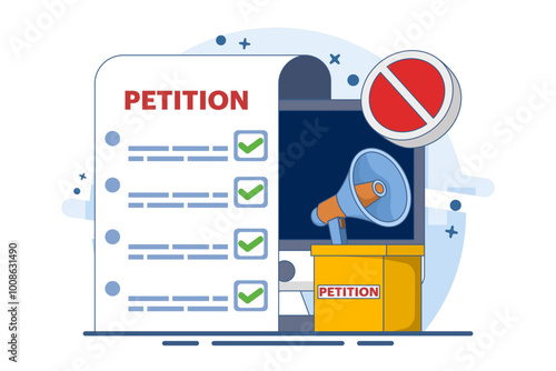 Petition concept, petition form, make a choice, voting, democracy, public appeal document, complaint, online petition. Petition form with ballot box. signing and distributing petition or complaint.